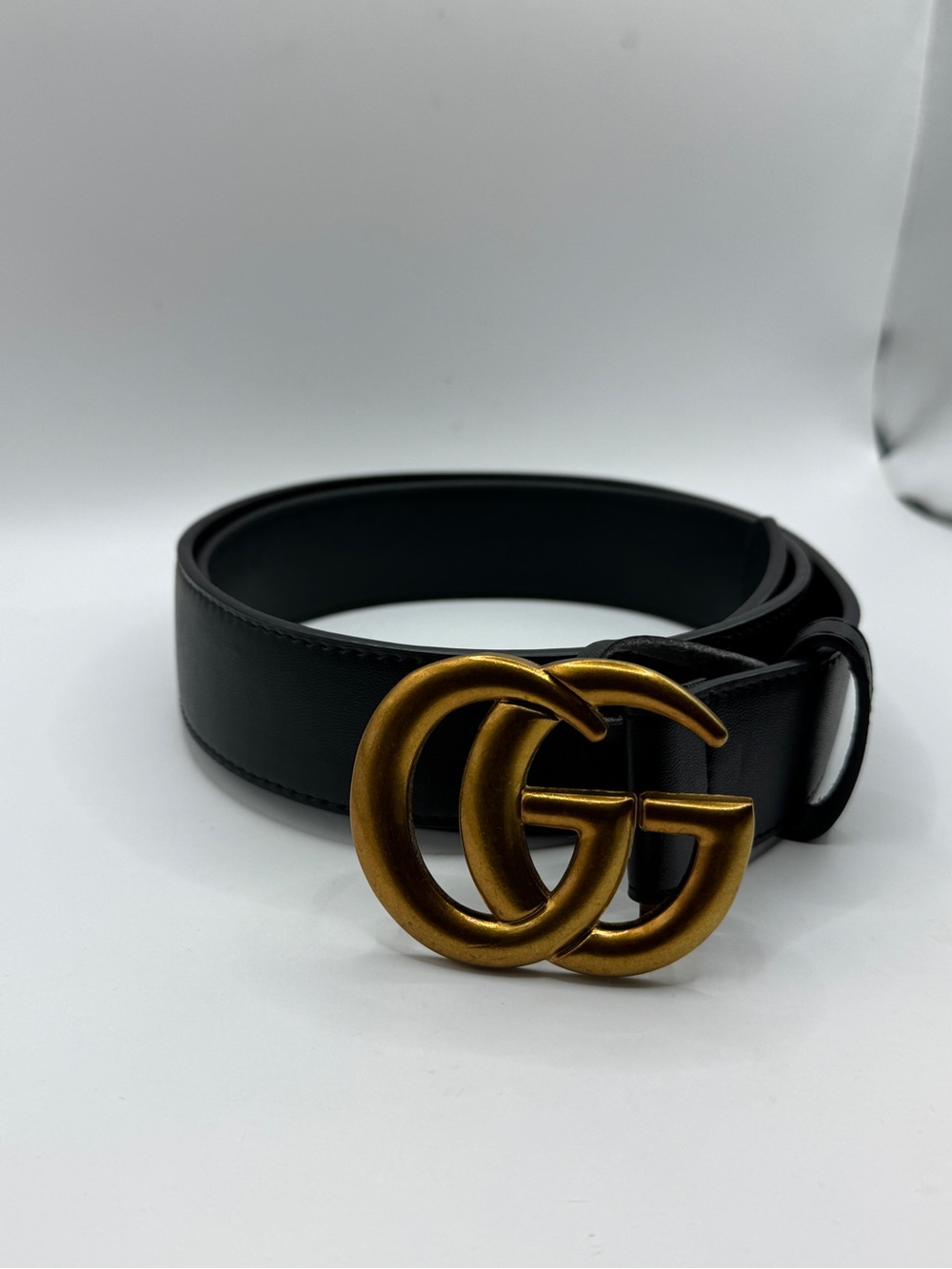 Gucci Black Leather Belt with Gold Double G Buckle
